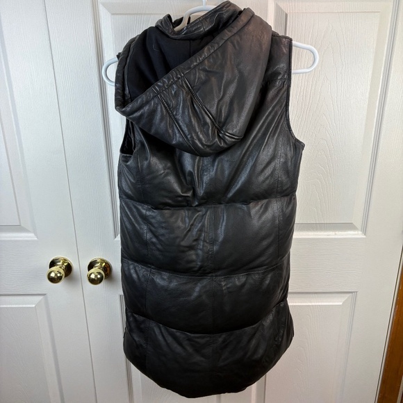Bod & Christensen Leather Full Zip Hooded Puffer Vest Black - Picture 2 of 5